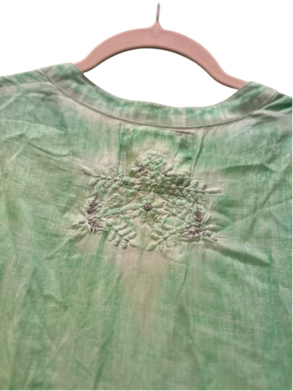 EUC Women's LULALIFE Green & White Embroidered Tiered Mini Dress M - Picture 7 of 8